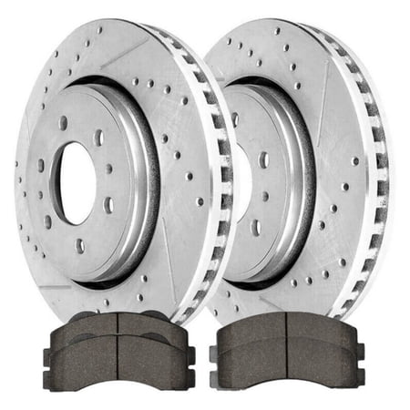 Front Drilled Slotted Brake Rotors Silver & Pads For Ford Lincoln 3.5L