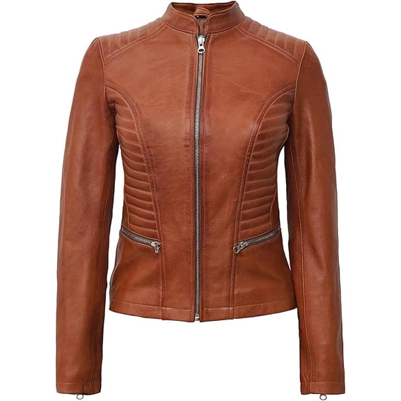 New Womens Genuine Tan Lambskin Leather Jacket Biker Stylish Motorcycle Soft Jacket W505