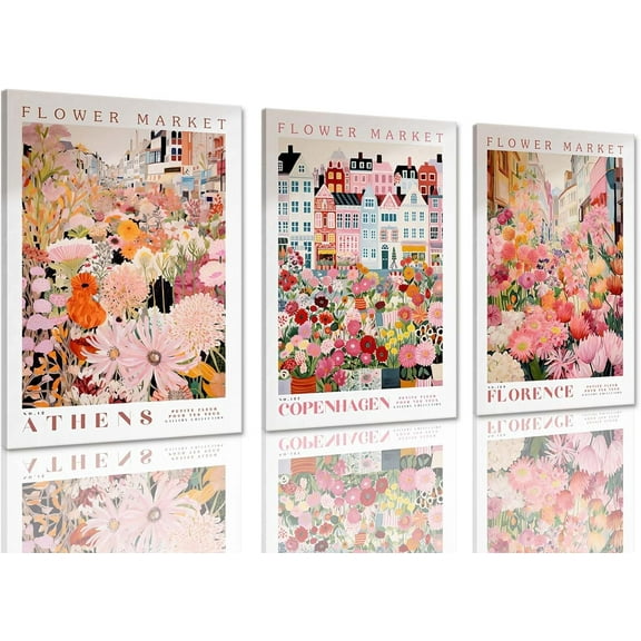 FCCUYE Flower Market Wall Art Print Canvas d Pink Floral Paintings Colorful Botanical Sunflower Artwork Travel Poster for Decor Picture 3 pieces for Living Room Bedroom Bathroom 16x24in