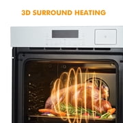 24 Single Electric Wall Oven with Convection Feature, 2.5 Cu.Ft. Stainless Steel Built-In Electric Oven with 108 Smart Menus, 8 Baking Modes, Timer, Safety Lock for Kitchen