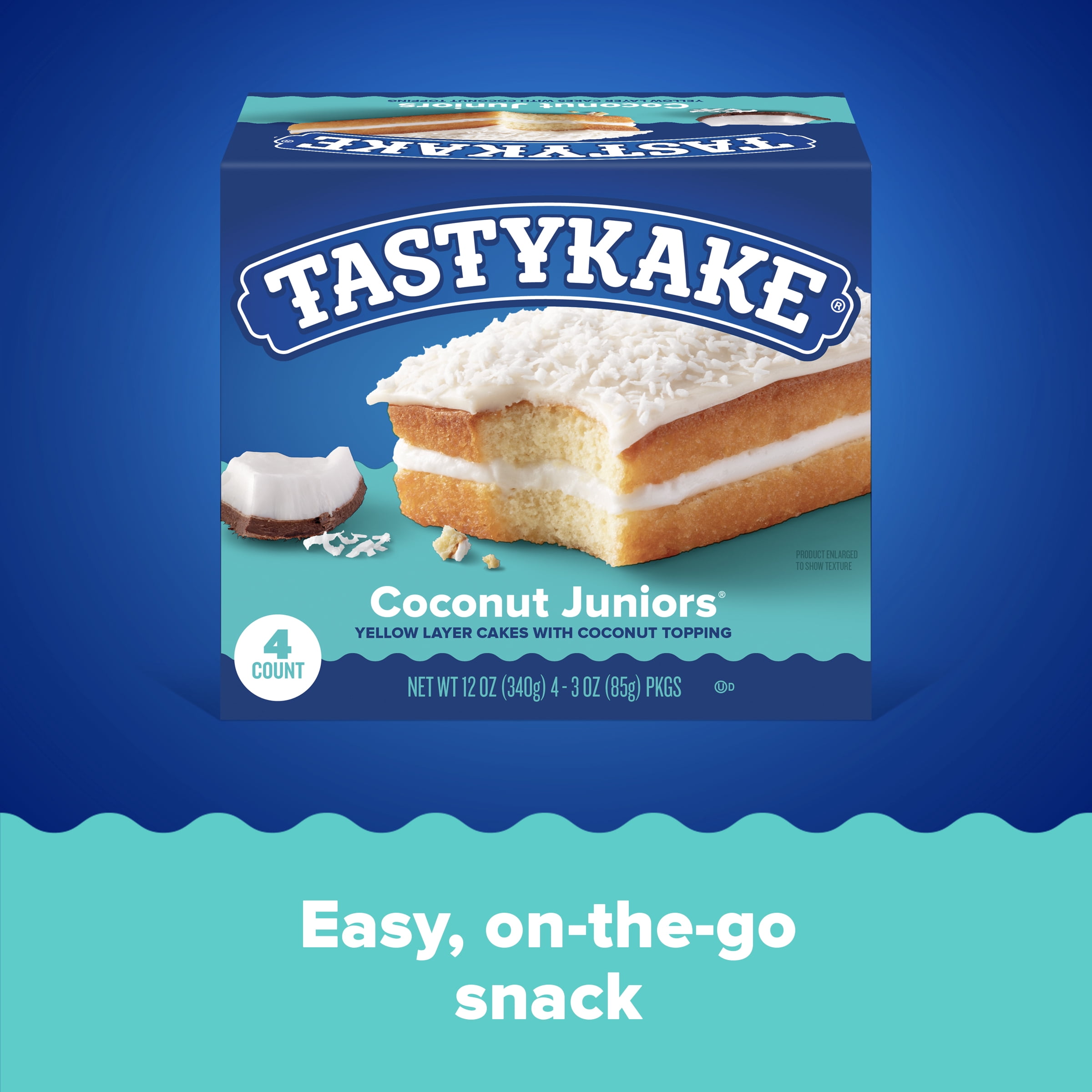 Tastykake Coconut Juniors, 4 Count, 4 Individually Wrapped Coconut Topped Snack Cakes, Shelf-Stable