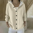 thumbnail image 2 of Cardigan Sweater for Women Long Sleeve Hooded Button Down Solid Knit Coat Beige M, 2 of 6