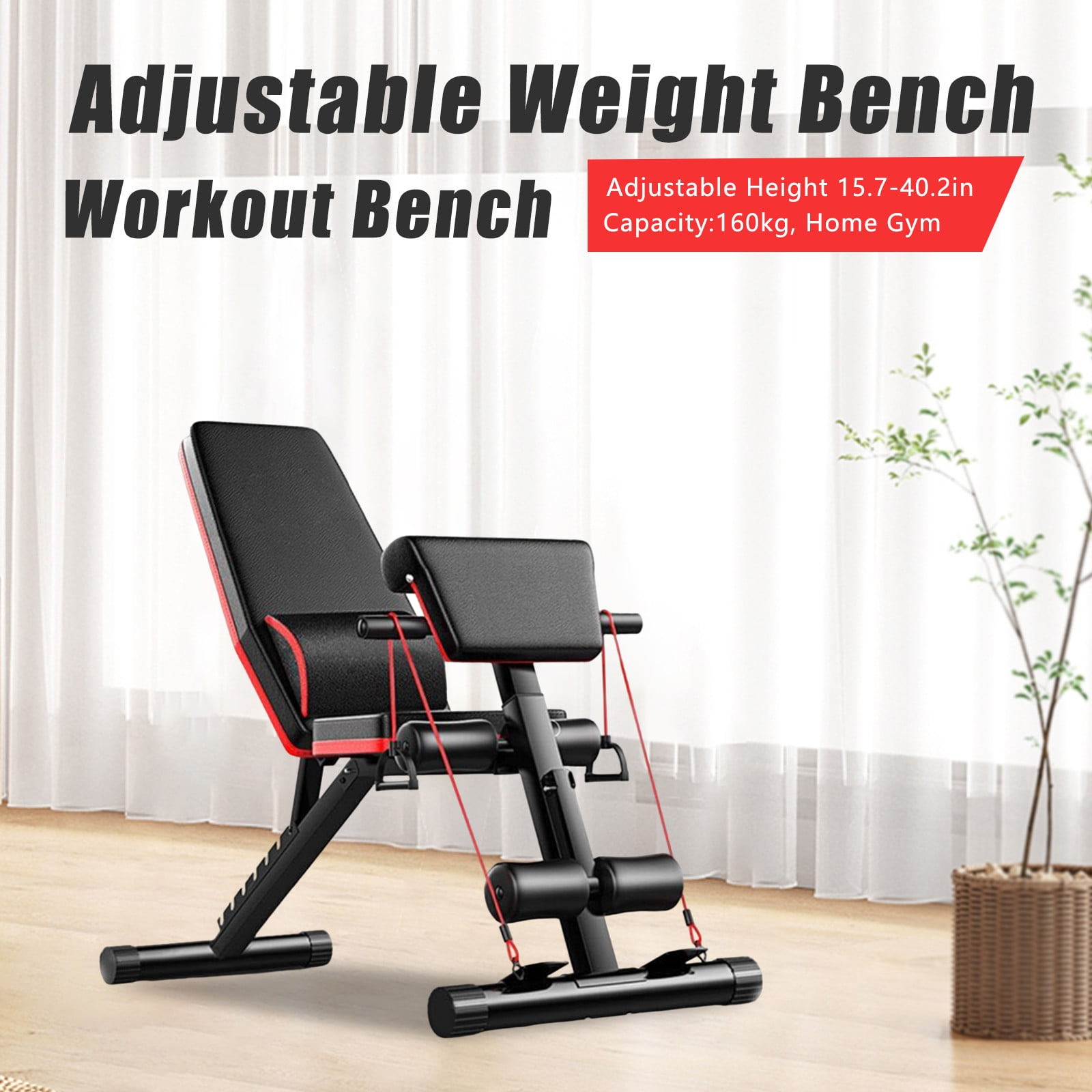 Modern Free Standing Black Adjustable Weight Bench for Full Body Workout, Incline and Decline Weight Bench