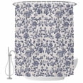 thumbnail image 2 of Blue Floral Leaf Waterproof Fabric Shower Curtain,Retro Farmhouse Plant Tree Branch Waterproof Fabric Shower Curtain for Bathroom Curtains Bathtubs Shower Curtains with 12 Hooks Extra Long 72x84, 2 of 8