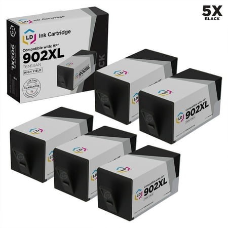 LD Remanufactured Replacement for HP 902XL T6M14AN High Yield Black Ink Cartridge 5-Pack for OfficeJet 6950 All-in-One HP 902XL T6M14AN High Yield black ink cartridge  Hewlett Packard T6M14AN 902 XL black ink cartridge  T6M02AN cyan T6M06AN magenta T6M10AN yellow ink  Office Jet Pro 6950 6954 6960 6970 6975 6978  HP 902 XL high yield black cyan magenta yellow ink