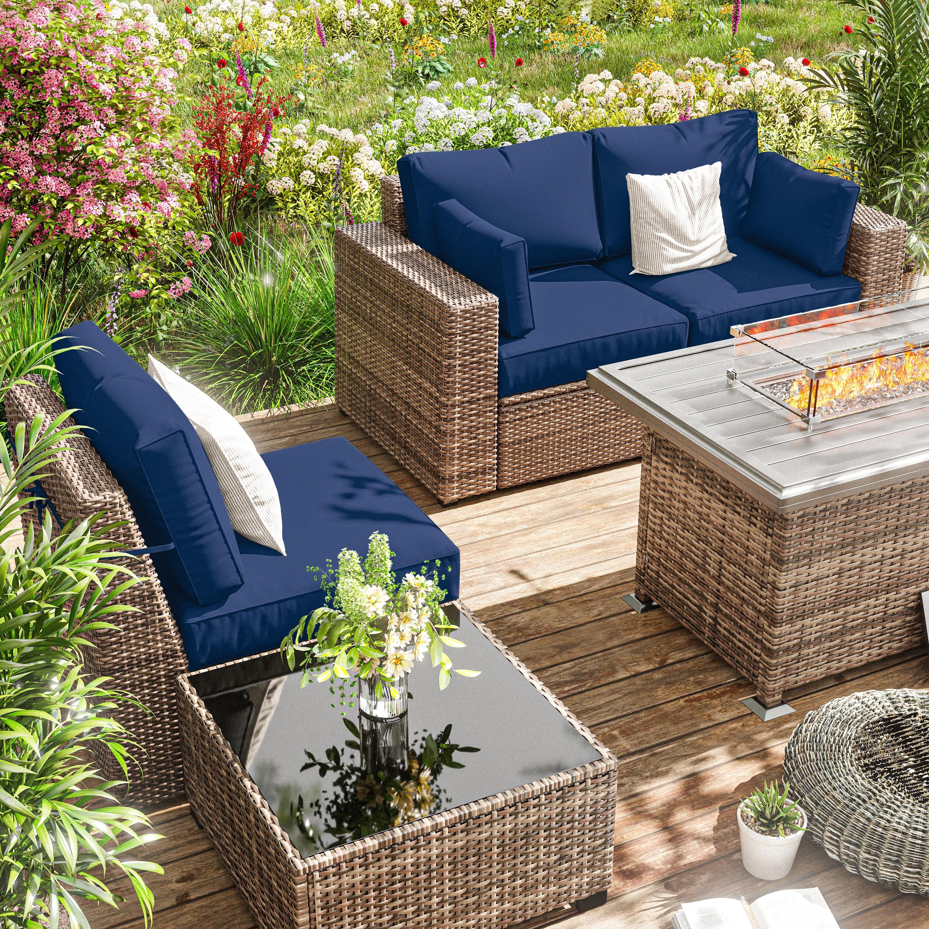 Pakunoda 8Pcs Cushion Covers for Outdoor Furniture, Waterproof Patio Cushion Covers Replacement Slipcovers with Zipper, Washable Reusable Outdoor Cushion Covers Blue, Covers Only