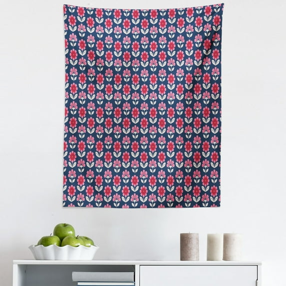 Floral Tapestry, Graphic Spring Flowers with Stems in Blossom Print on Dotted Background, Fabric Wall Hanging Decor for Bedroom Living Room Dorm, 5 Sizes, Multicolor, by Ambesonne