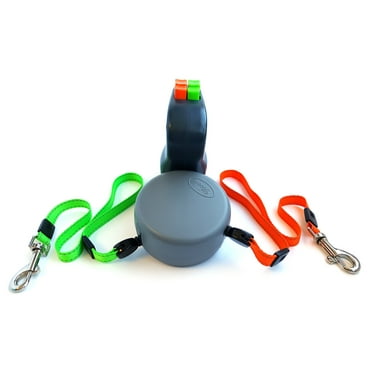 YMTQ (2) Two Dog Reflective Retractable Pet Leash – 360 Degree Zero Tangle Patent - Two Dogs Each up to 50 lbs. and 10ft. Reflective Orange and Green Leads. Dual locking
