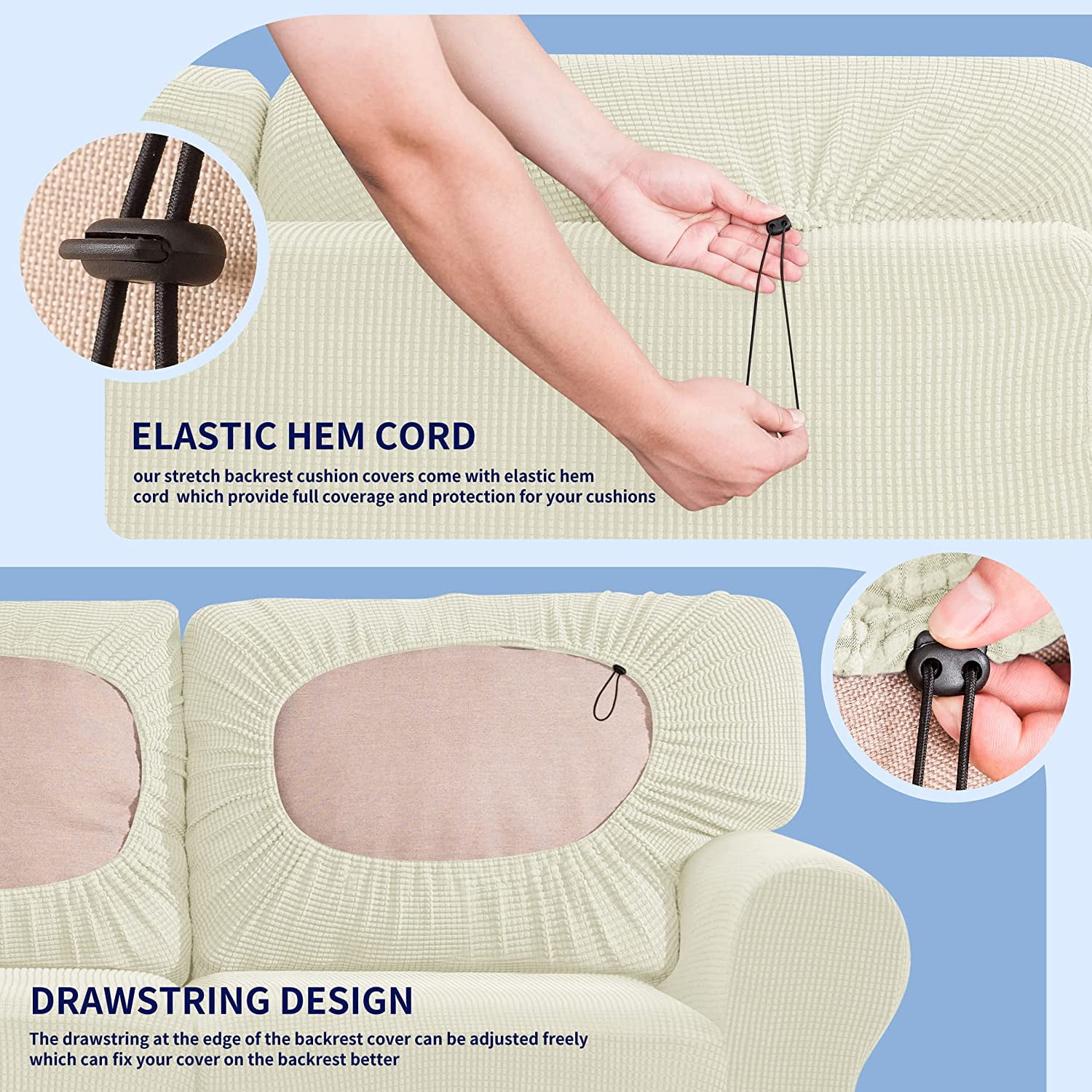 Subrtex Sofa Slipcover Sets 5 Pieces Stretch Couch Cover Backrest Cushion Covers (Loveseat, Ivory)