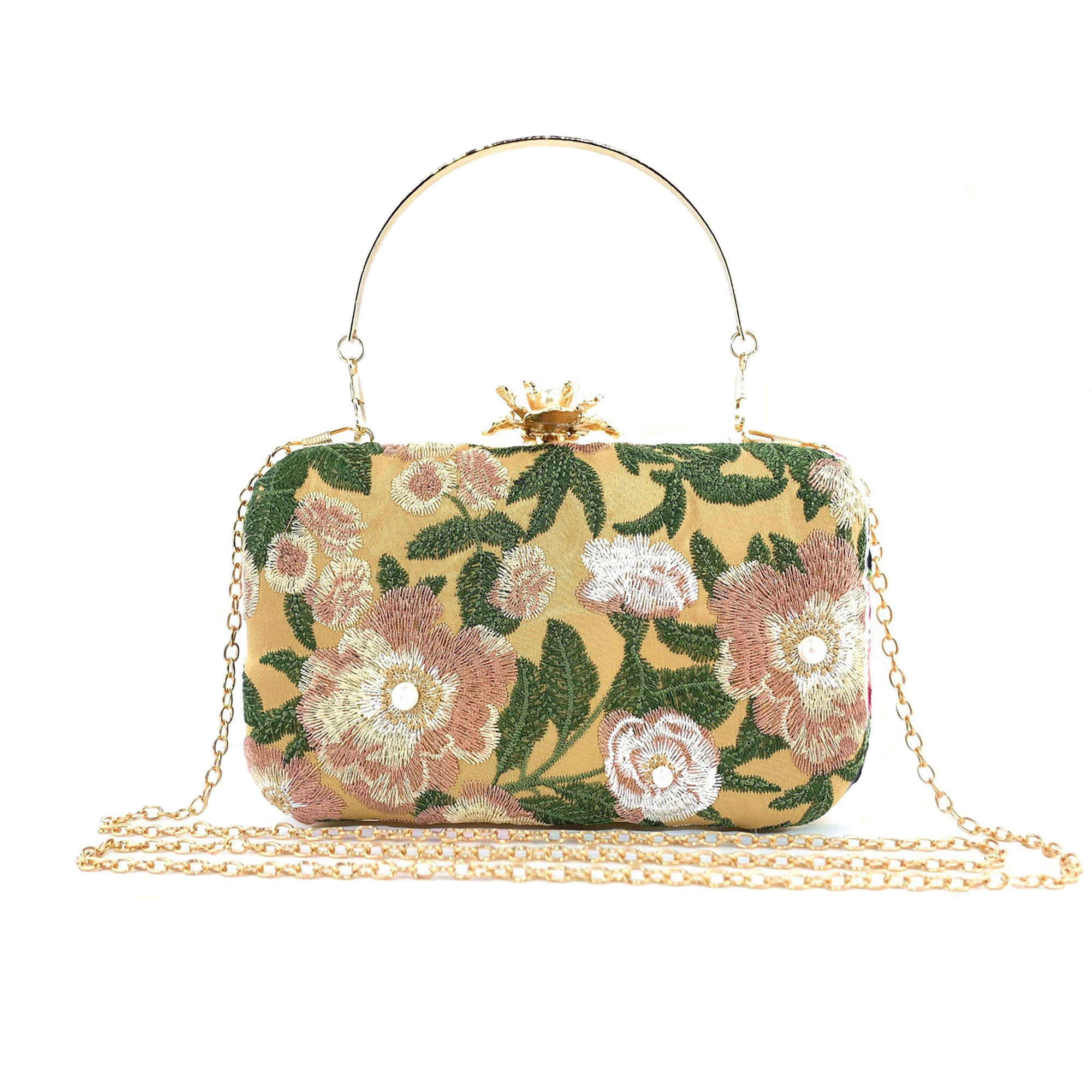 Light Gold Floral Crystal Bag | Pure Crystal Handwork | Premium Quality Bag | Party Bridal Wedding Bag | Elegant Evening Bag / Clutch Bag