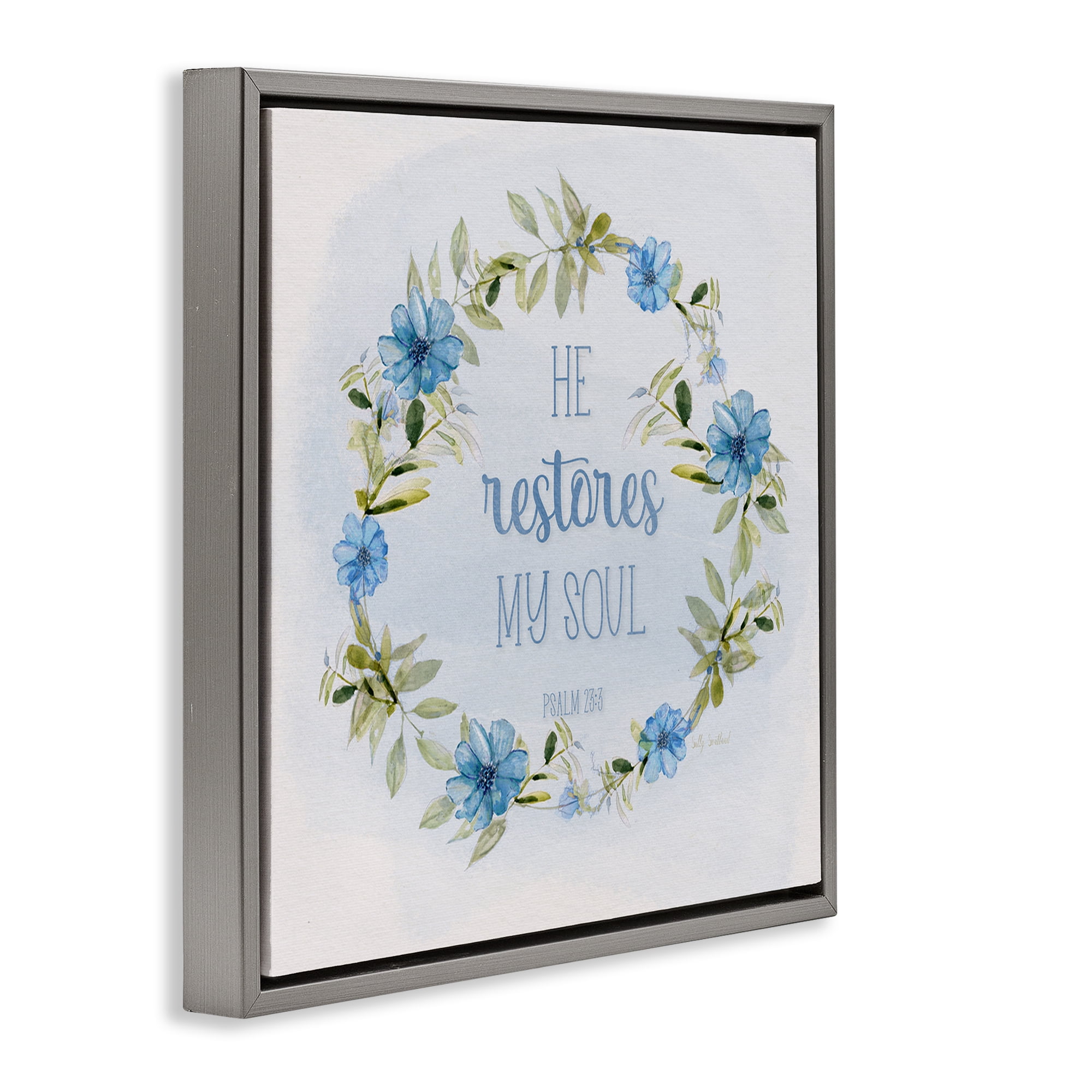 Stupell Industries Restores My Soul Proverb Religious & Spiritual Painting Gray Floater Framed Canvas Art Print Wall Art, 25 x 25