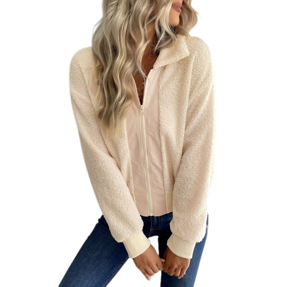 Yangnuo Womens Trendy Warm Comfy Lapel Fleece Jackets Women'S Winter Casual Zipper Cardigan With Solid Color Long Sleeved Jacket