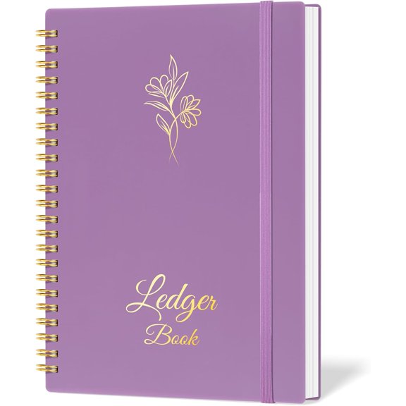 Accounting Ledger Book for Small Business Bookkeeping & Personal Use, Expense Tracker Notebook for Family Budget, Bookkeeping Record Book, Income and Expense Log Book - 8.4" x 6.1" (Purple)