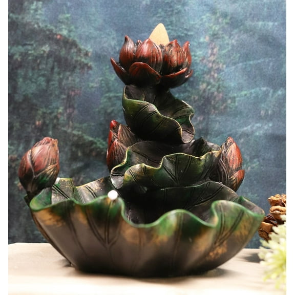 Ebros Zen Lotus Blossom Backflow Incense Cone Burner Tower Statue 4.25"Tall