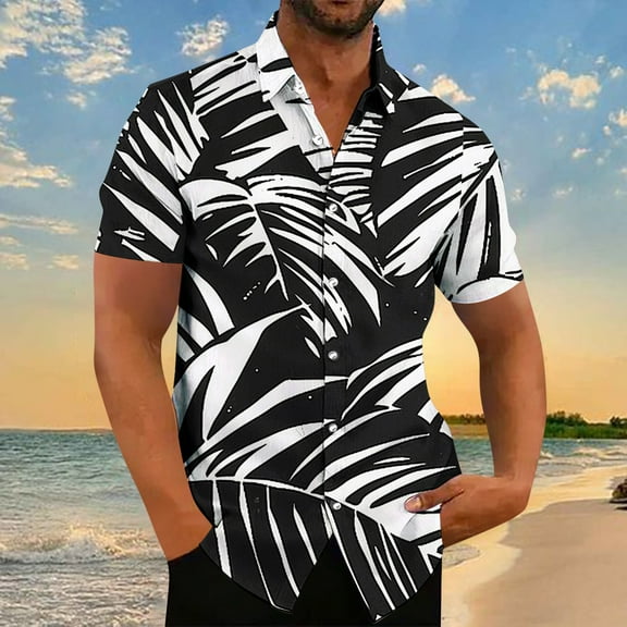 WAENQINLA Men's Hawaiian Shirt Short Sleeves Tropical Palm Tree Printed Shirts Big and Tall Button Down Summer Beach Shirts