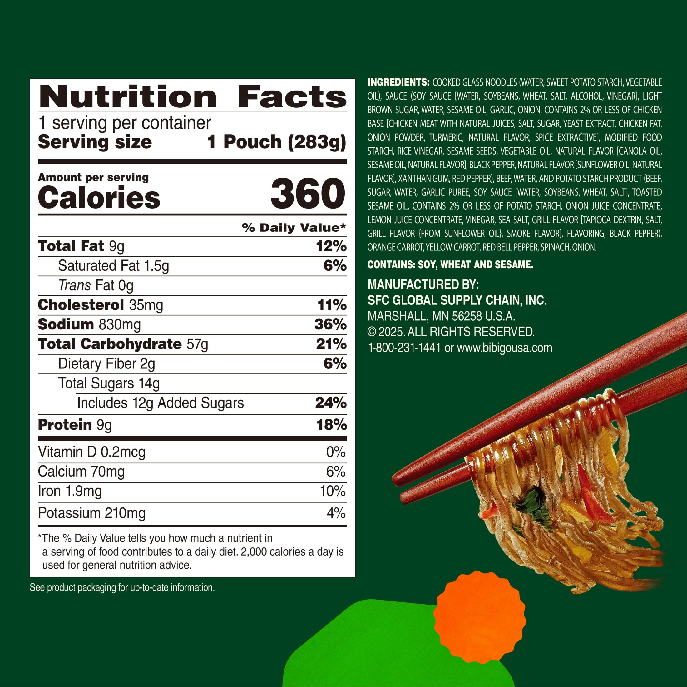 Bibigo Frozen Beef & Vegetable Japchae Noodles, 10.0 oz