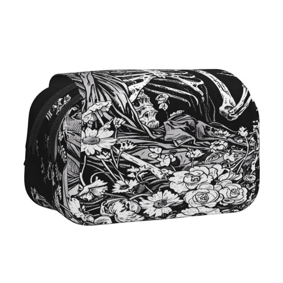 Easygdp Gothic Skull Floral Art para Estuche de Lápices con Tapa Flip, Suministros de Oficina y Universidad para Adolescentes y Adultos