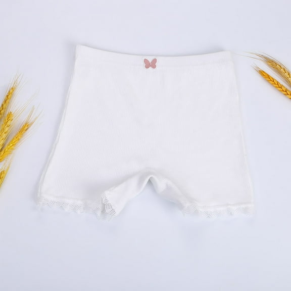 Mevxay Girl's High Waist Bottoms Shorts Cotton Lace Solid Color Stretch Under Dress Short for 3-14 Years White