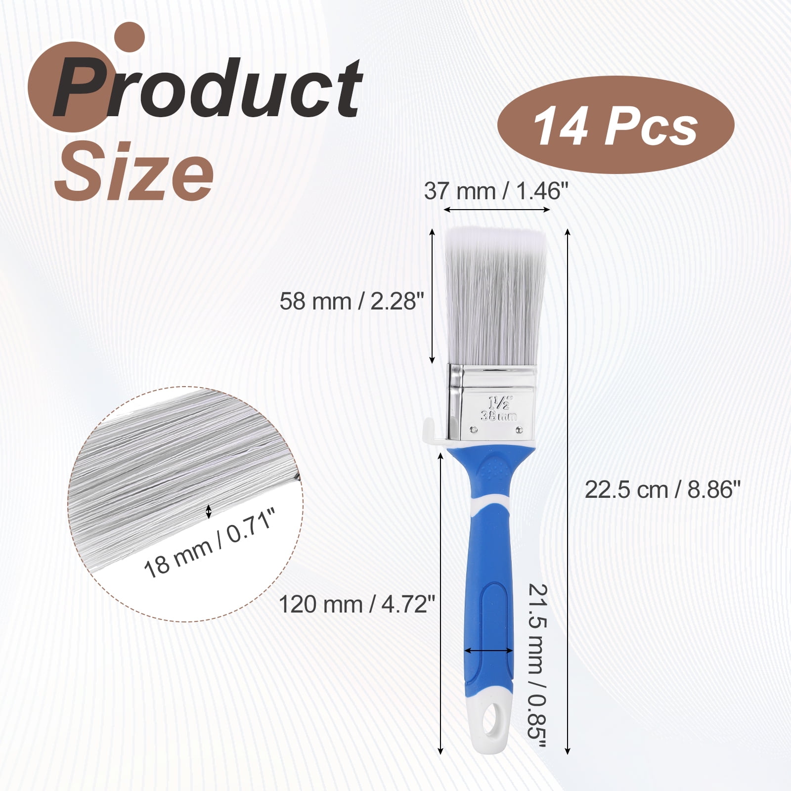 Uxcell 1.5" Width Flat Paint Brush Synthetic Bristle with Plastic Handle Grey 14Pcs