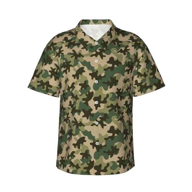 Fotbe Camouflag Camisa Hawaiana para Hombre Unisex – Camisa Casual de Verano con Botones de Manga Corta de Algodón y Lino,XX-Large