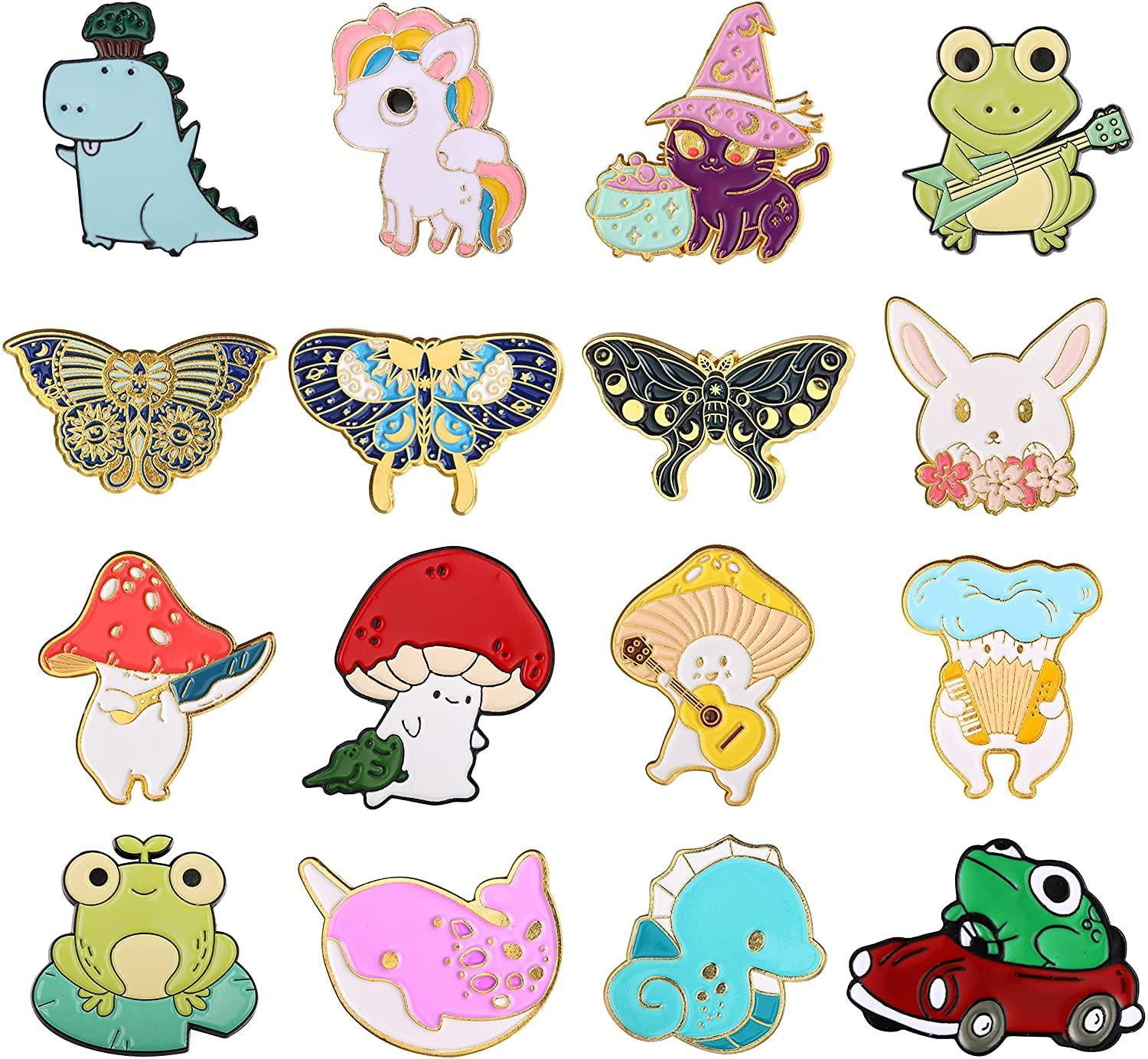 Mqlnutr 16Pcs Enamel Pins for Backpacks Cute Butterfly Frog Mushroom