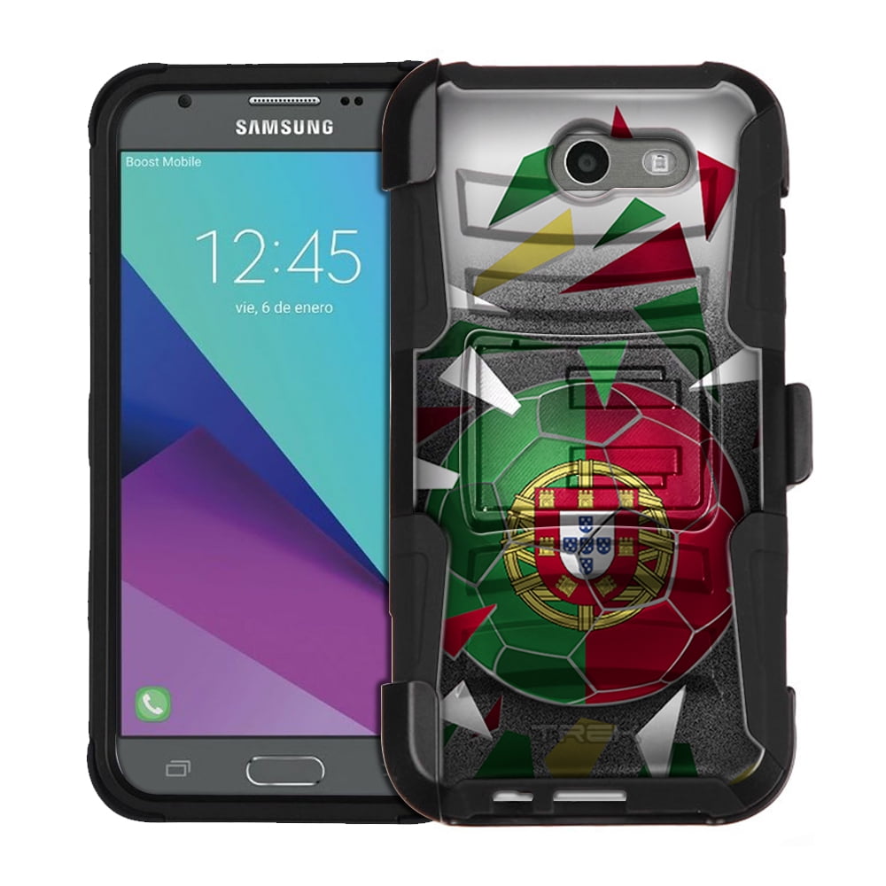Samsung Galaxy Amp Prime 2 Armor Hybrid Case Soccer Ball Portugal Flag by Trek Media Group