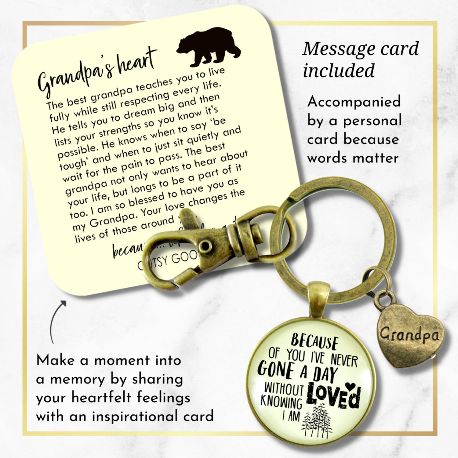 Grandpa Gutsy Goodness Bronze Metal Keychain Because of You Know Love Key Ring Adult Male Gift