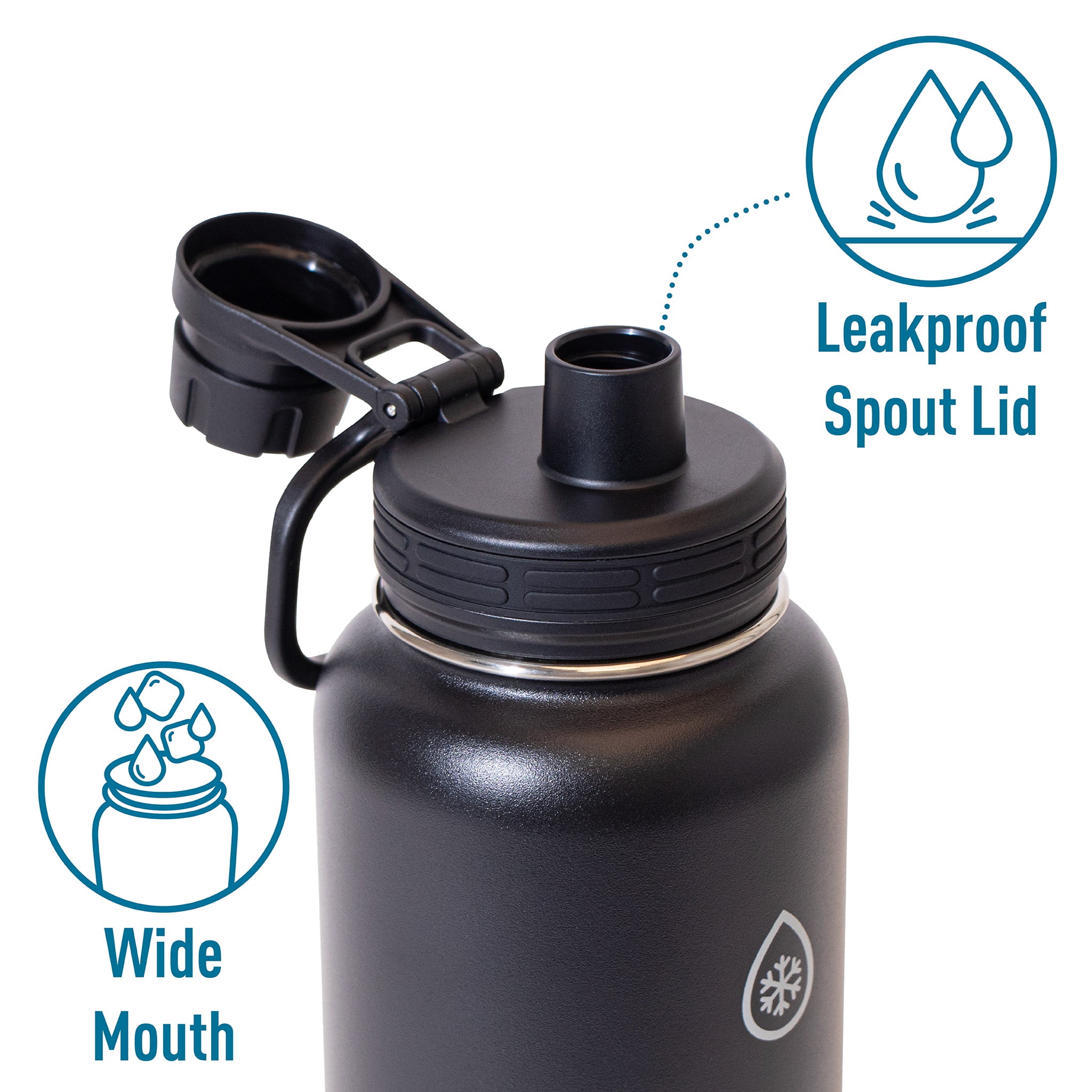 ThermoFlask 32 oz Double Wall Vacuum Insulated Stainless Steel Water Bottle  with Chug Spout Lid, Pitch Black - Walmart.com