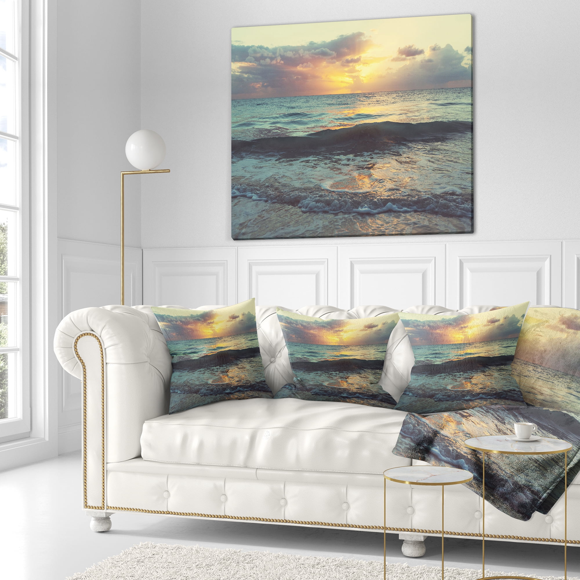 Designart Colorful Bluish Waters At Sunset - Seascape Throw Pillow - 16x16