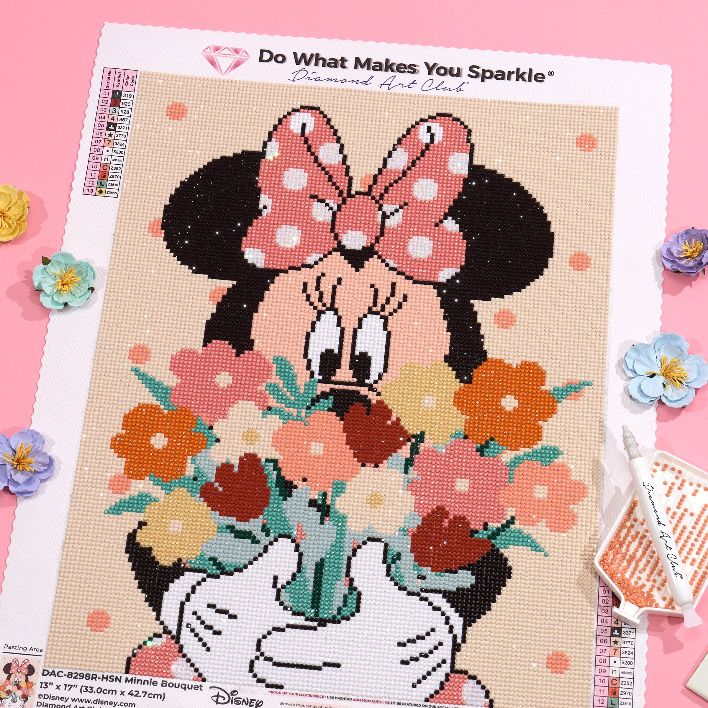 DIAMOND ART CLUB® Minnie Bouquet Diamond Painting Kit, Fun DIY Crafts for Adults, Round Diamond Art Canvas, 13" x 17" (33 cm x 42.7 cm)