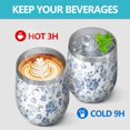 thumbnail image 4 of 12oz Stemless Wine Tumblers Pioneer Flower Floral Print Pattern Vacuum Insulated Stainless Steel Travel Tumbler Cups Mug with Lid and Straw for Champaign,Cocktail,Beer with Cleaning Brush, 4 of 5