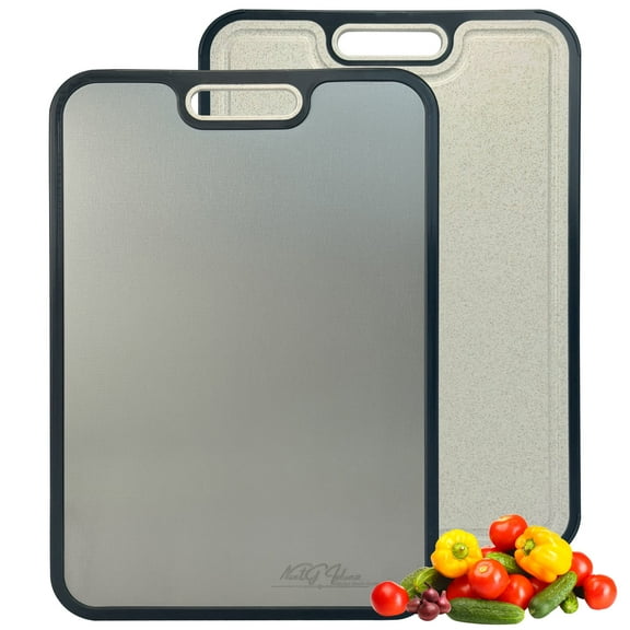 NextG Ideaz Double-Sided Cutting Board, 15x10in, Pure Titanium & Wheat Straw PP