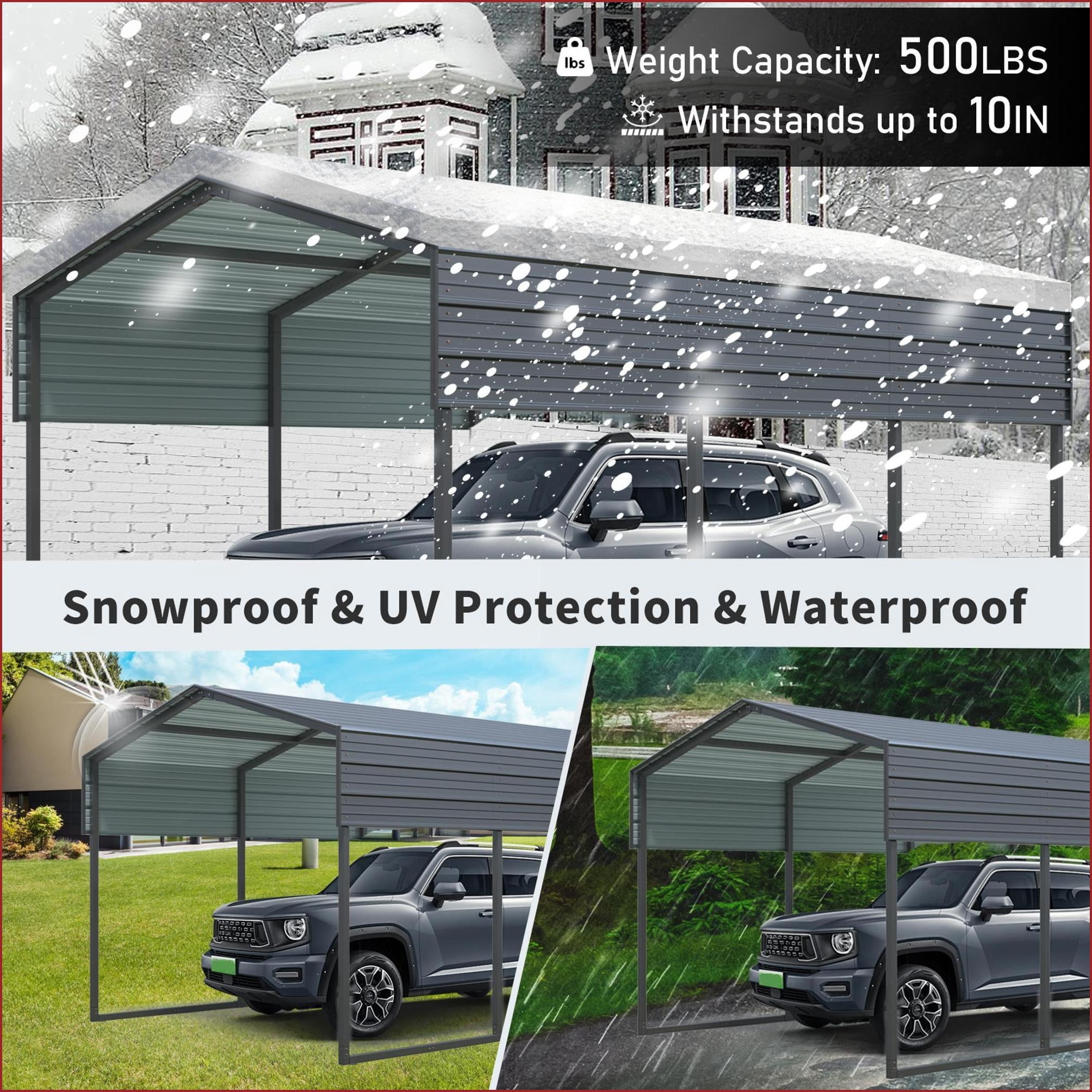 Carports, 10 x 15 FT Modern Heavy Duty Galvanized Steel Carport for Driveway, Outdoor Parties Boat Storage | Gray | Steel