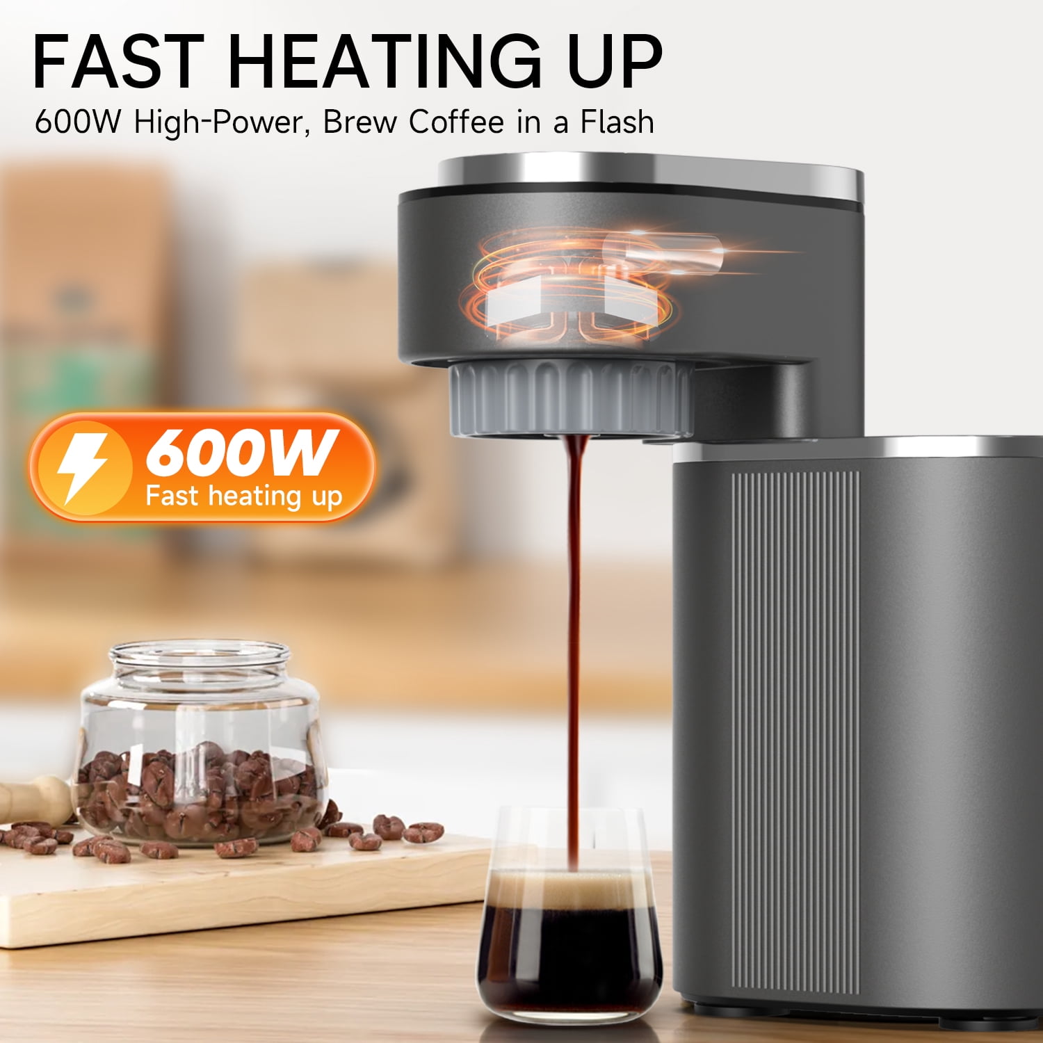 PANCERKA Portable Espresso Machine, Hot and Iced Coffee Maker, Adjustable Warm Plate, Black