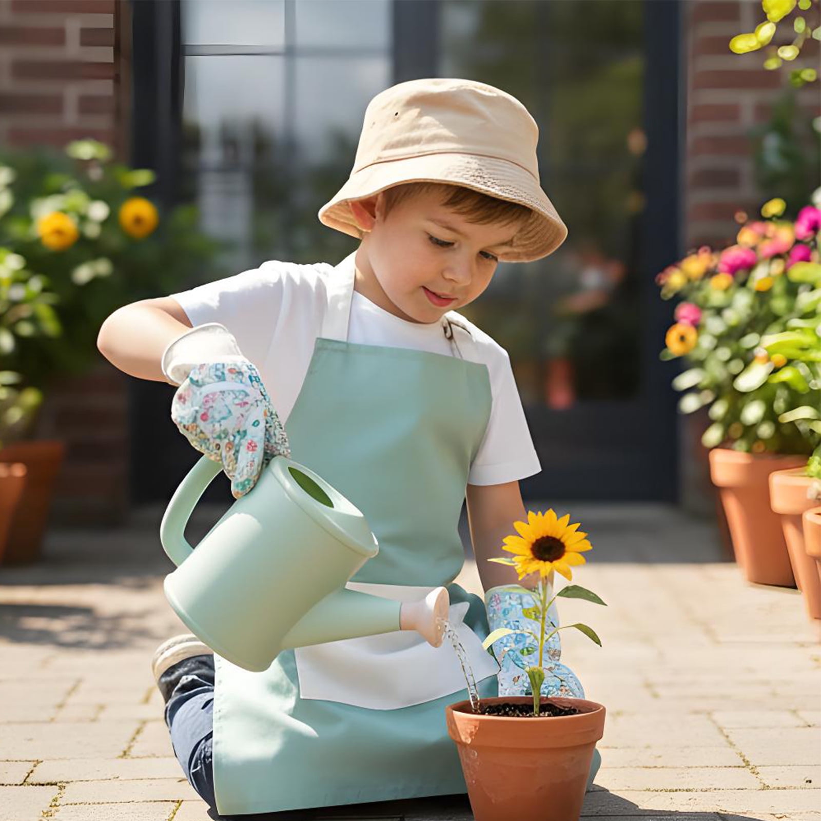 Fun And Secure Kids Gardening Equipment 9 Items Including Apron Hat And Gloves For Junior Explorers