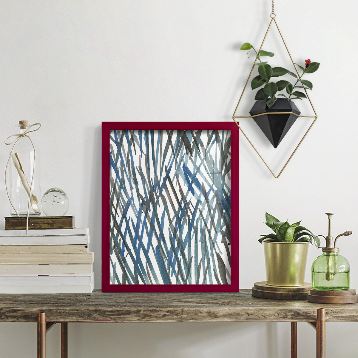Blue Grass II - Framed Print w/glass - Cherry Red