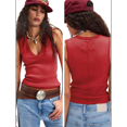 thumbnail image 3 of Camisetas Sin Mangas Acanaladas para Mujer, Camisetas de Verano Ajustadas con Cuello en V, Camisetas Casuales Básicas de Punto Sin Mangas Vino Tinto L, 3 of 7