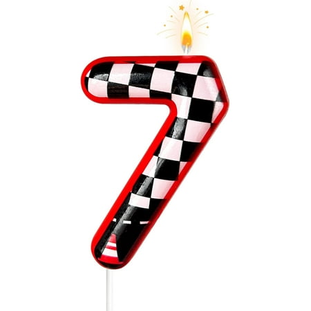 Black and White Plaid Digital Birthday Candles, Racing Theme Party Cake Decoration, Suitable for Cartoon Cars Theme (7)