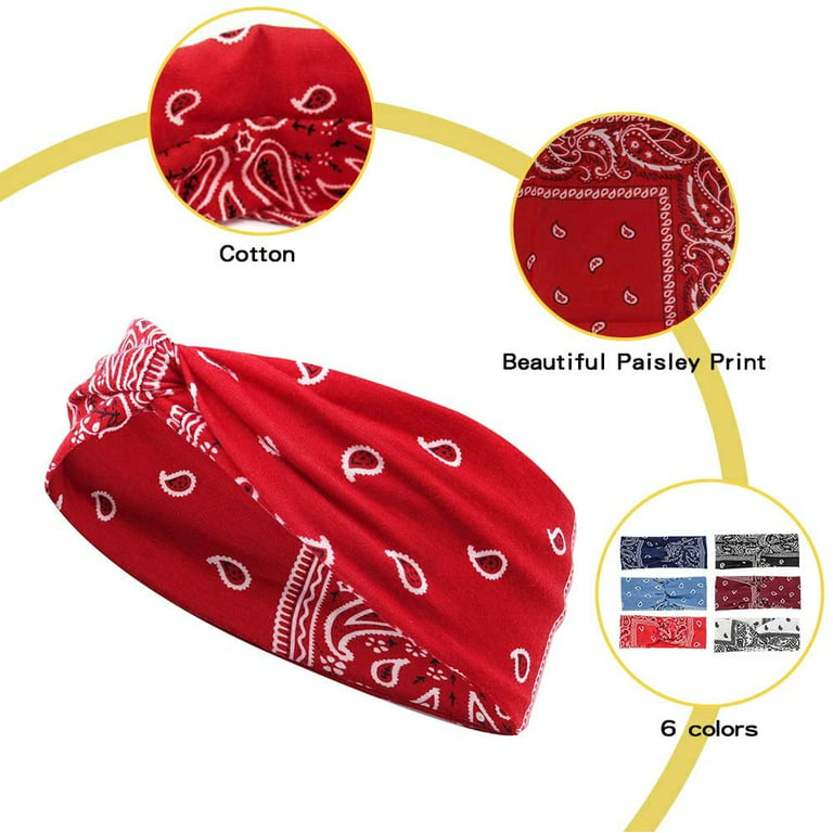 Cribun 6Pcs Headbands - Bandana Headband for Women, Elastic Cotton