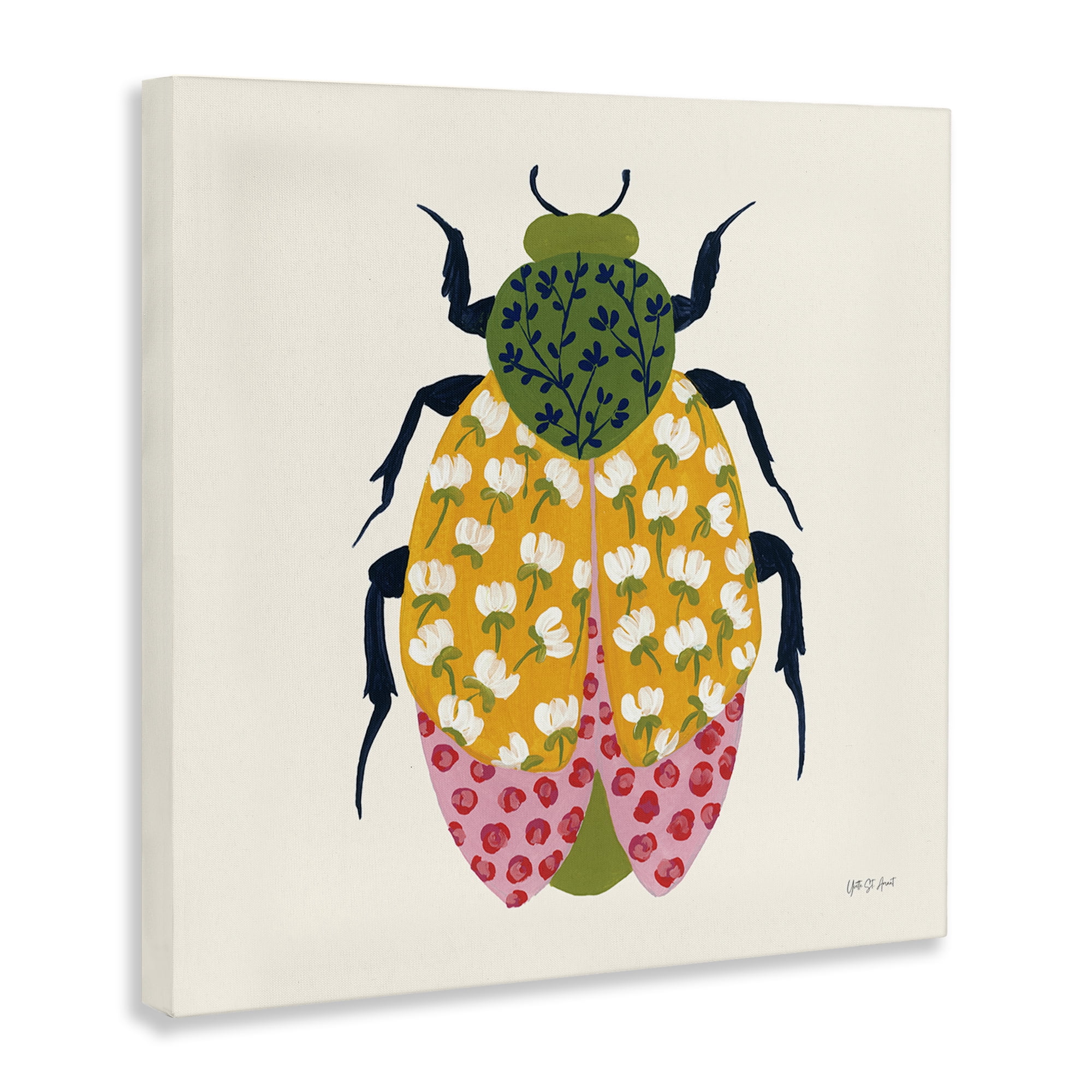 Stupell Industries Mixed Blooms Beetle Insects Painting Wrapped Canvas Art Print Wall Art, 17 x 17