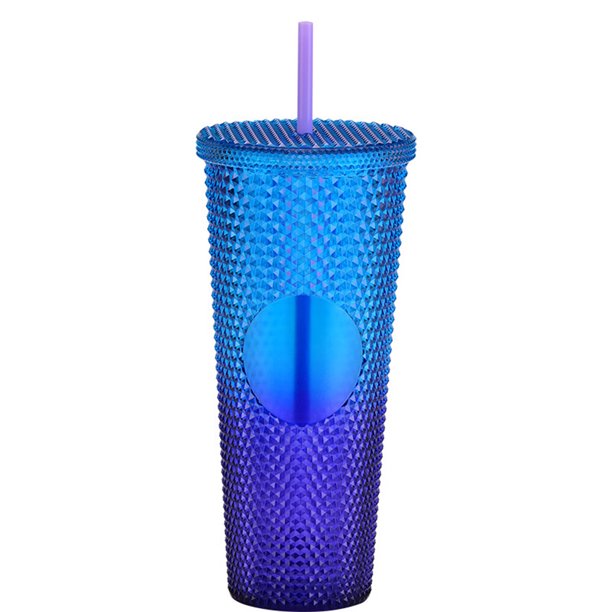 24 oz Double Wall Plastic Matte Studded Tumbler with Lid and Straw Reusable Iced Coffee Cups