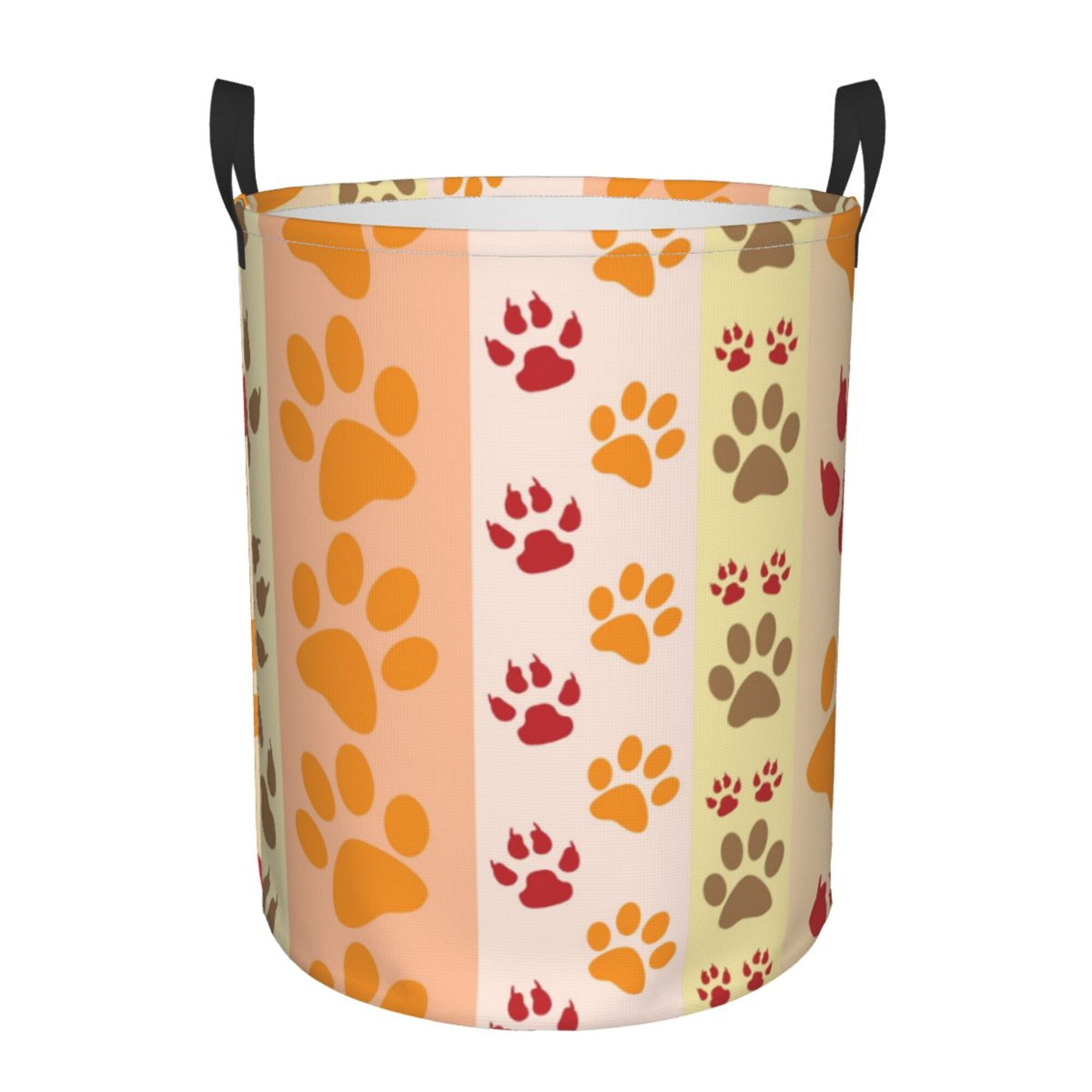 Striped Pink Paw Laundry Basket