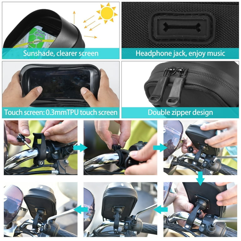 Willkey Handlebar Bag Phone Holder Bike Front Frame Phone Bag Waterproof Bicycle Motorcycle Cycling Bag Handy E Bike Pouch 360 Rotatable Cell Phone