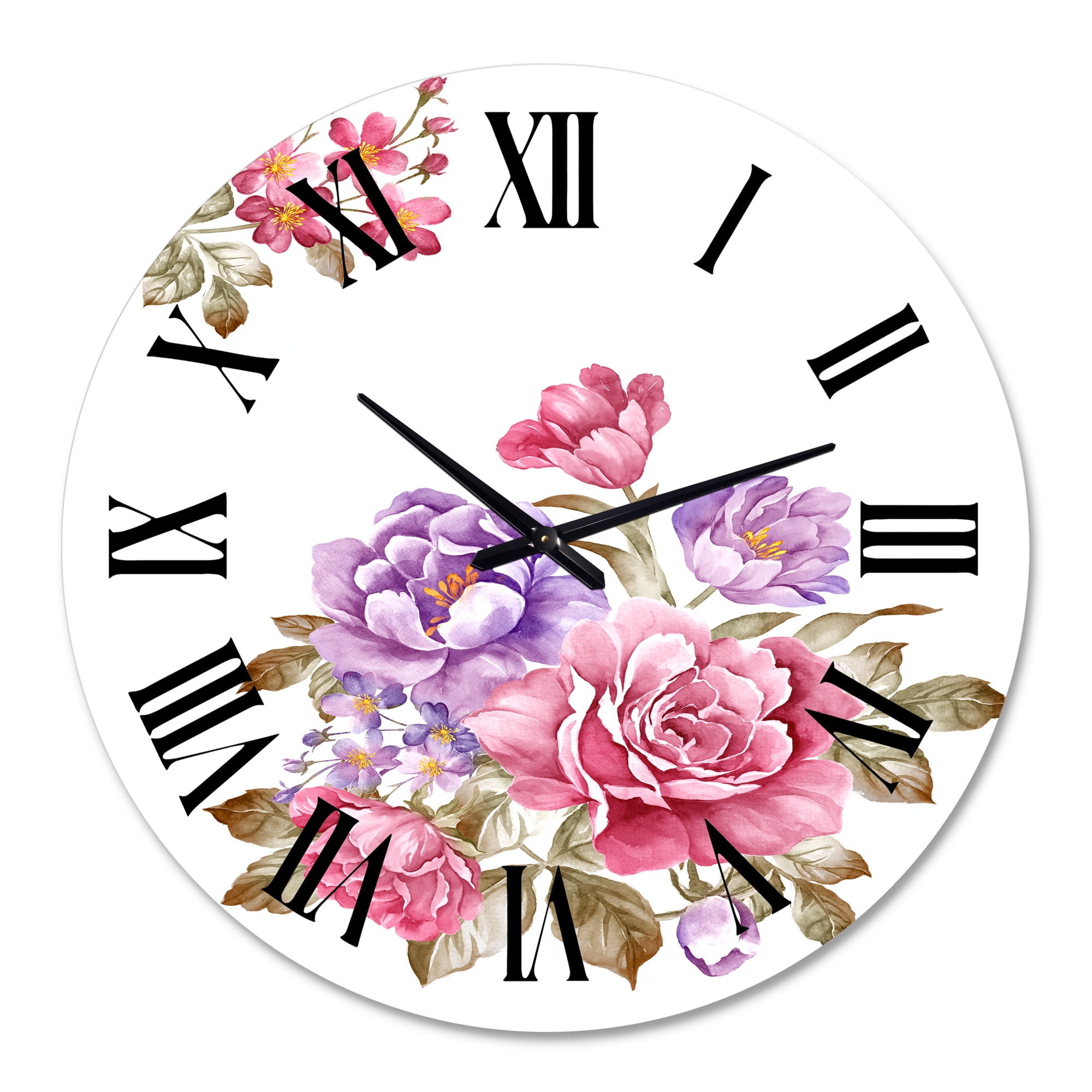 Designart 'Bouquet Of Pink And Purple Flowers I' Farmhouse Wall Clock