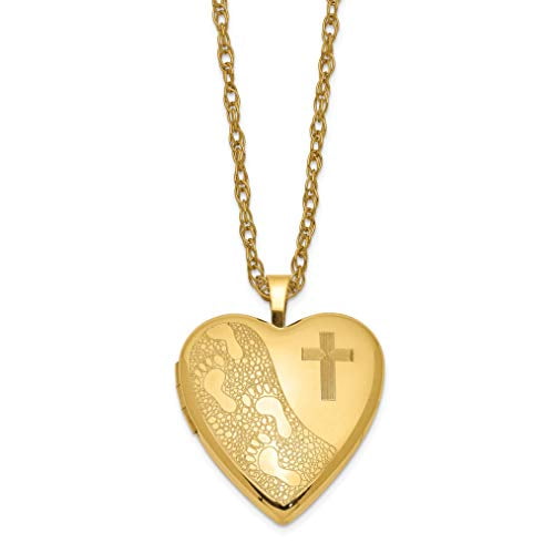 1/20 Gold Filled 20mm Cross & Footprint Heart Locket