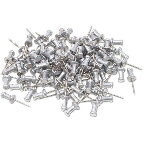 Aluminum Head Push Pins, Steel 5/8" Point, Silver, 100 per Box [Set of 2]