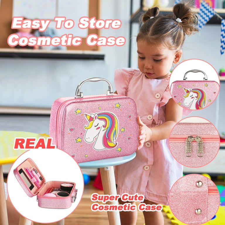 Super Joy Kids Makeup Kit for Girls, Real Washable Makeup Set for Girls, Girl Toys Princess Play Makeup Kit with Cosmetic Case Birthday Gifts for