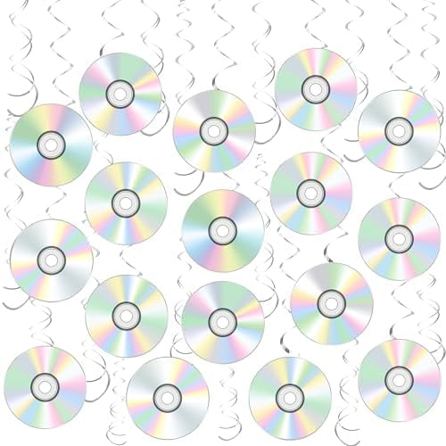 90s Party Hanging Swirl Decorations Retro 90s Music Party Decorations Iridescent CD Disc Theme Swirls Ceiling Streamers for 1990s 2000s Birthday Party Throwback Music Baby Shower Supplies
