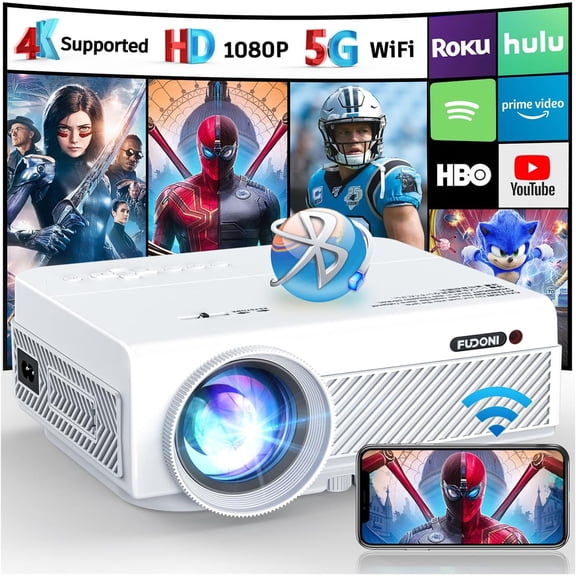 Projector with WiFi and Bluetooth, 5G WiFi Native 1080P Outdoor Projector 15000L Support 4K, Portable Movie Projector with Screen and Max 300", for iOS/Android/Laptop/TV Stick/HDMI/USB/VGA/TF