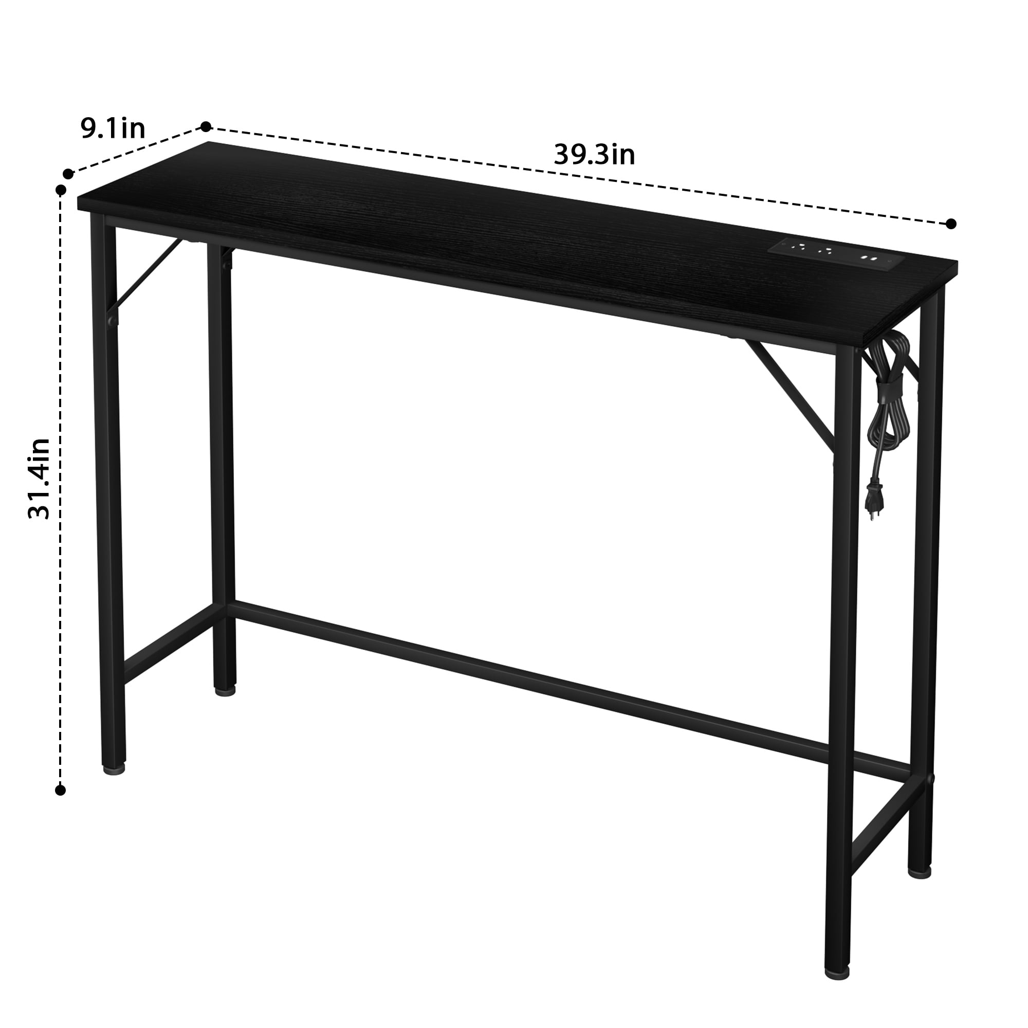 Aoile Narrow Console Table, Sofa Table with Outlets, Behind Couch Table for Living Room, Hallway Table for Entryway (Black)
